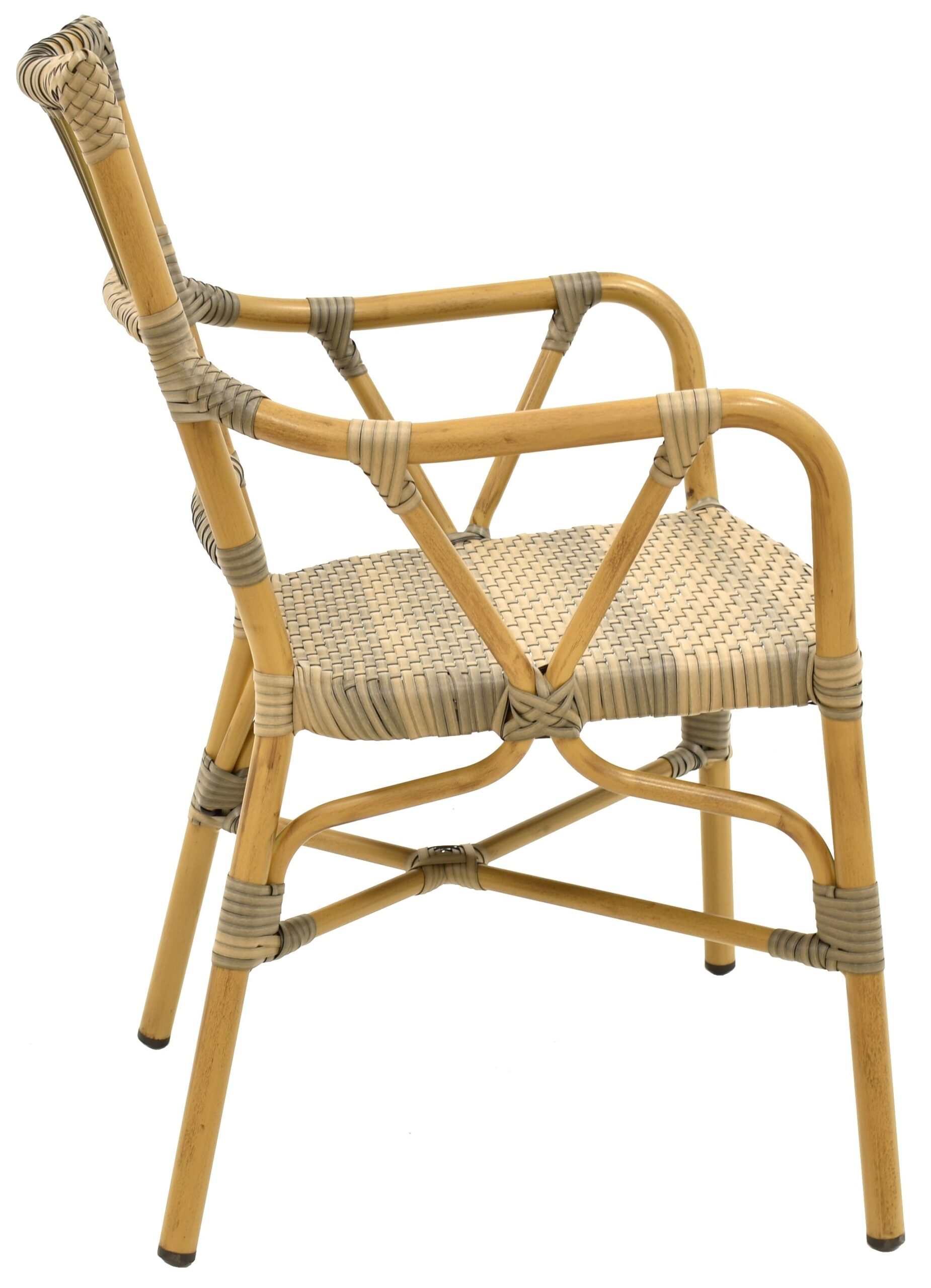 Sillón PAROS, apilable, aluminio, ratán marrón y gris - Imagen 3