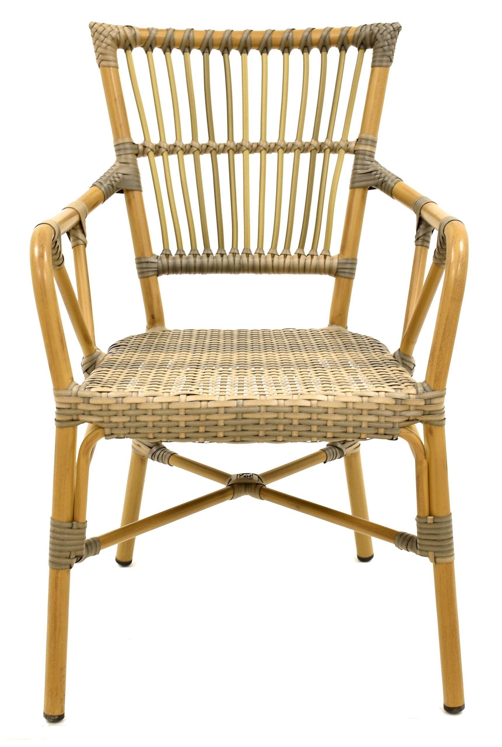 Sillón PAROS, apilable, aluminio, ratán marrón y gris - Imagen 2