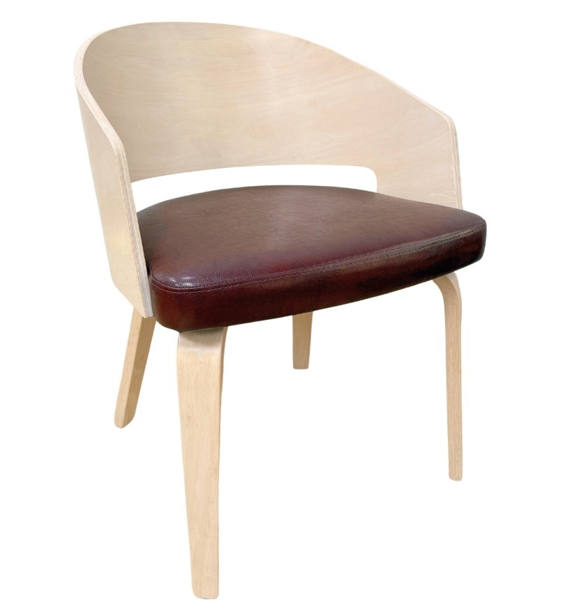 Sillón SINTRA, contrachapado de madera de hevea, natural, similpiel marrón