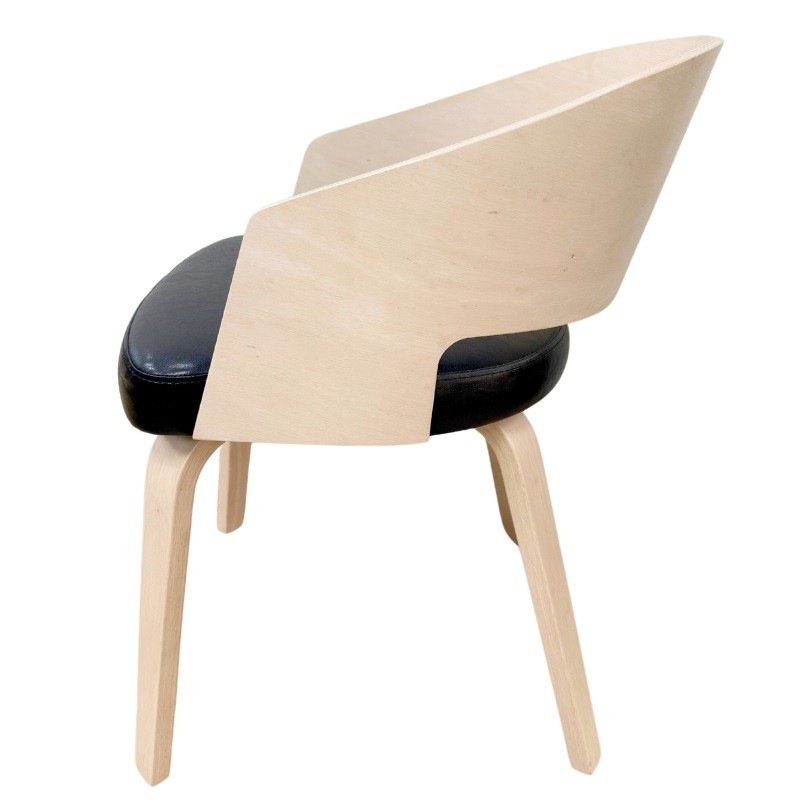 Sillón SINTRA, contrachapado de madera de hevea, natural, similpiel negra - Imagen 4