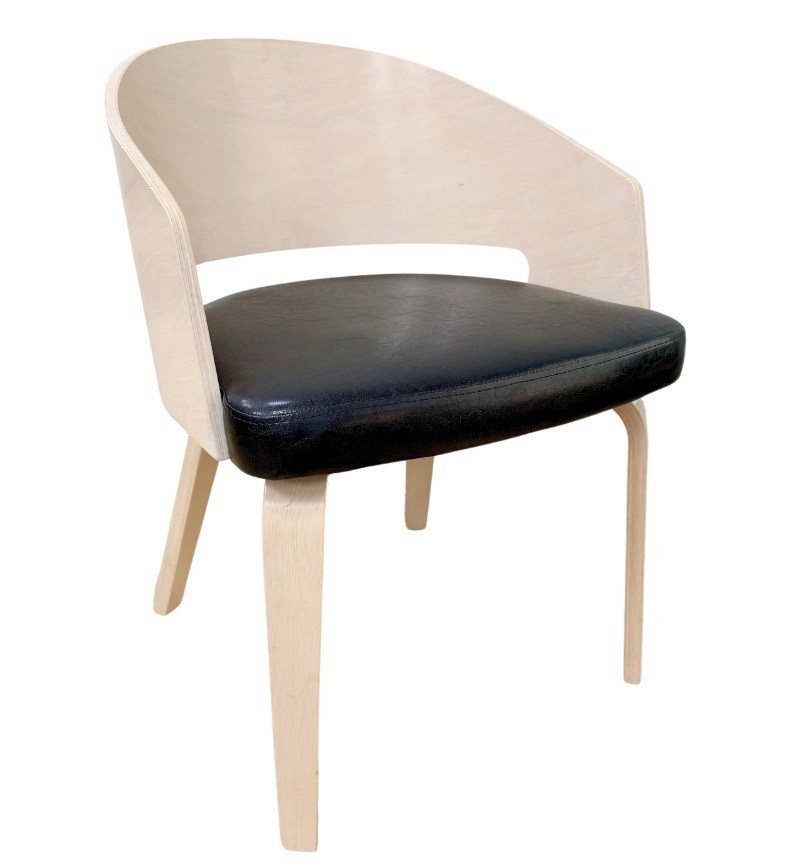 Sillón SINTRA, contrachapado de madera de hevea, natural, similpiel negra