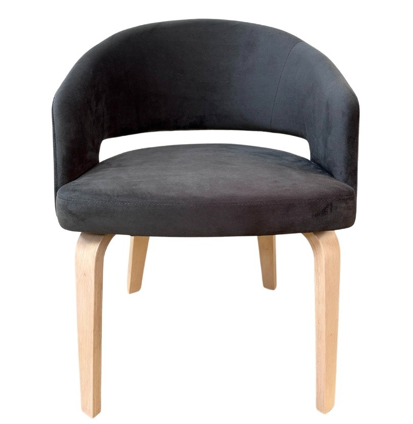 Sillón VISEU, contrachapado de madera de hevea, natural, velvet gris oscuro - Imagen 2