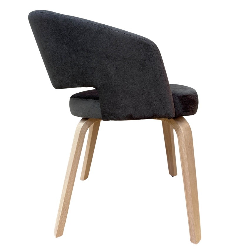 Sillón VISEU, contrachapado de madera de hevea, natural, velvet gris oscuro - Imagen 3