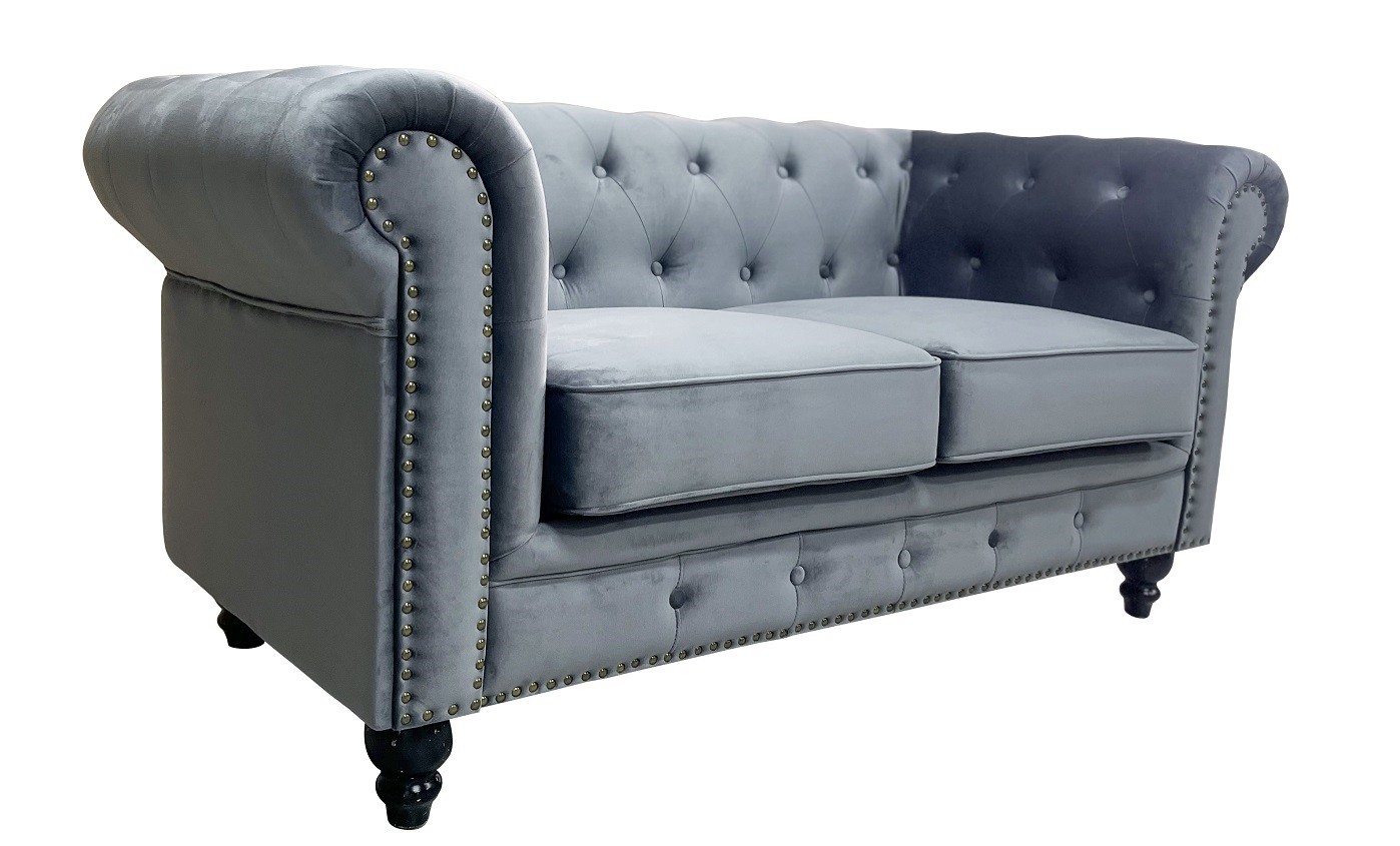 Sofá CHESTER PREMIUM, 2 plazas, tapizado velvet gris - Imagen 2