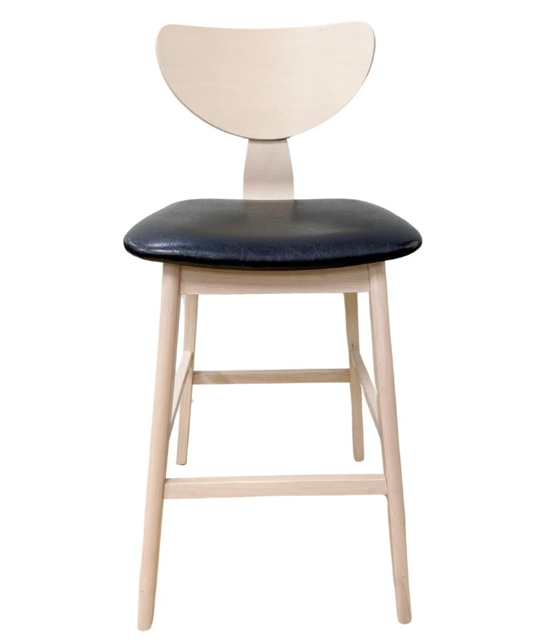 Taburete DUBLIN, madera de hevea, natural, similpiel negra - Imagen 2