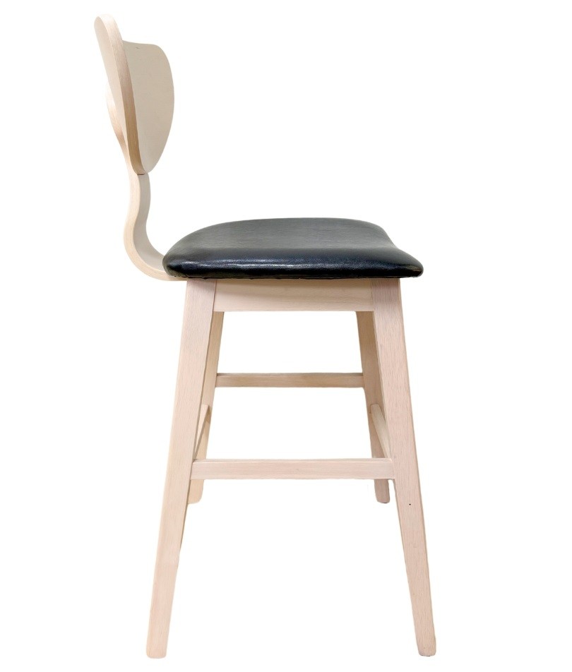 Taburete DUBLIN, madera de hevea, natural, similpiel negra - Imagen 3