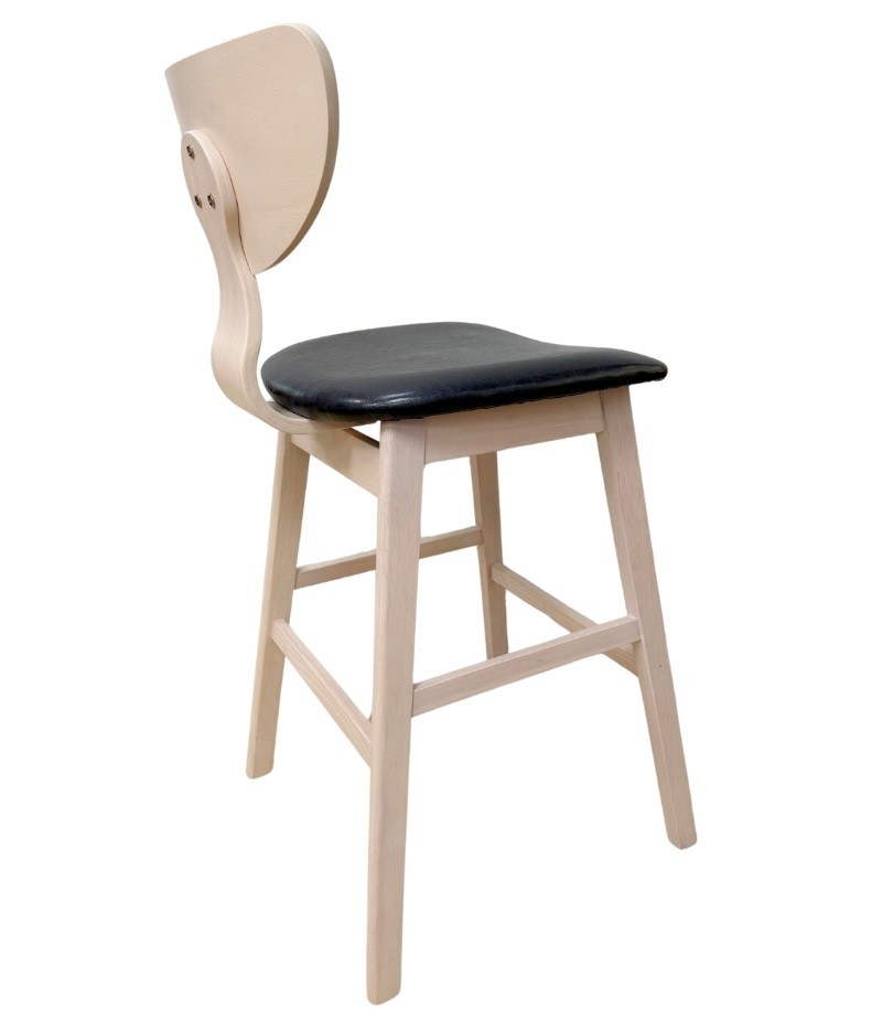 Taburete DUBLIN, madera de hevea, natural, similpiel negra - Imagen 5