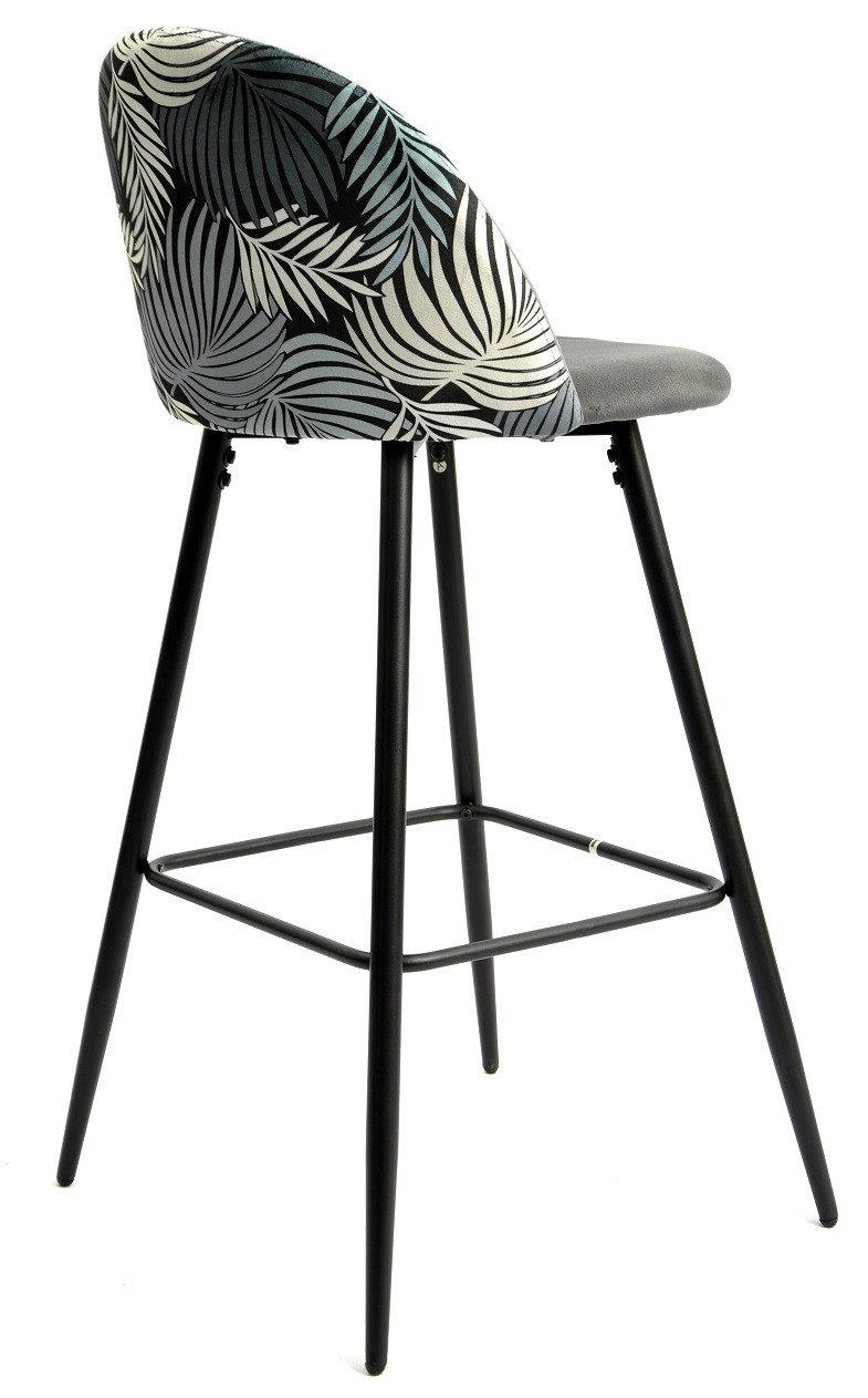 Taburete FLORAL, metal, tapizado velvet gris con trasera floral a juego - Imagen 3