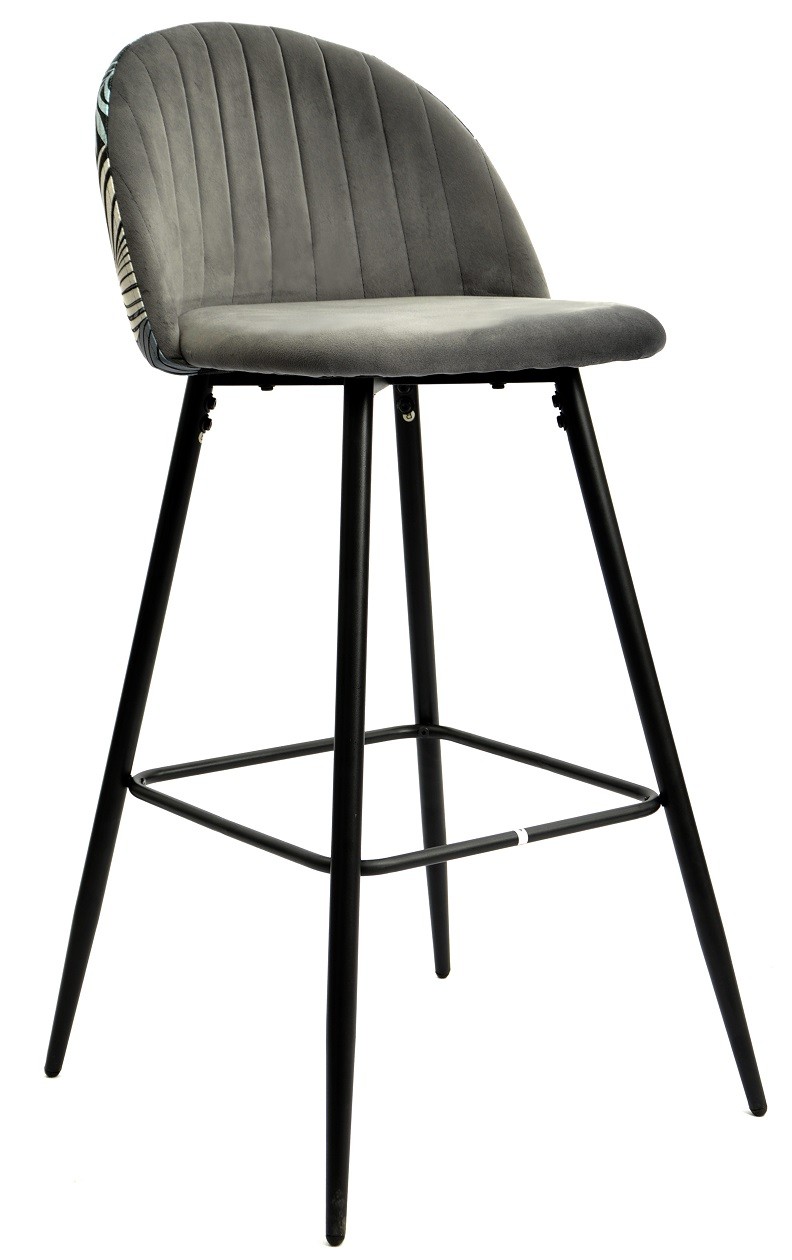 Taburete FLORAL, metal, tapizado velvet gris con trasera floral a juego - Imagen 2