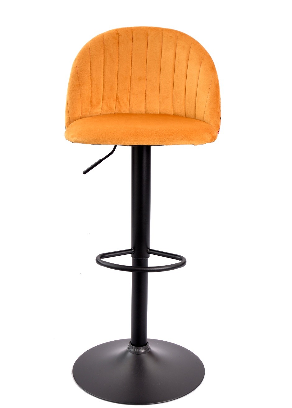 Taburete FLOWER, regulable, metal negro, tapizado velvet amarillo con trasera floral a juego - Imagen 4