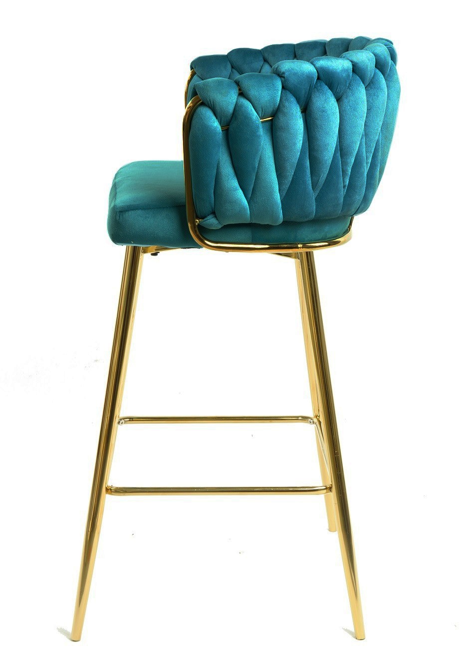 Taburete KING, metal, cromado dorado, tapizado velvet turquesa - Imagen 2