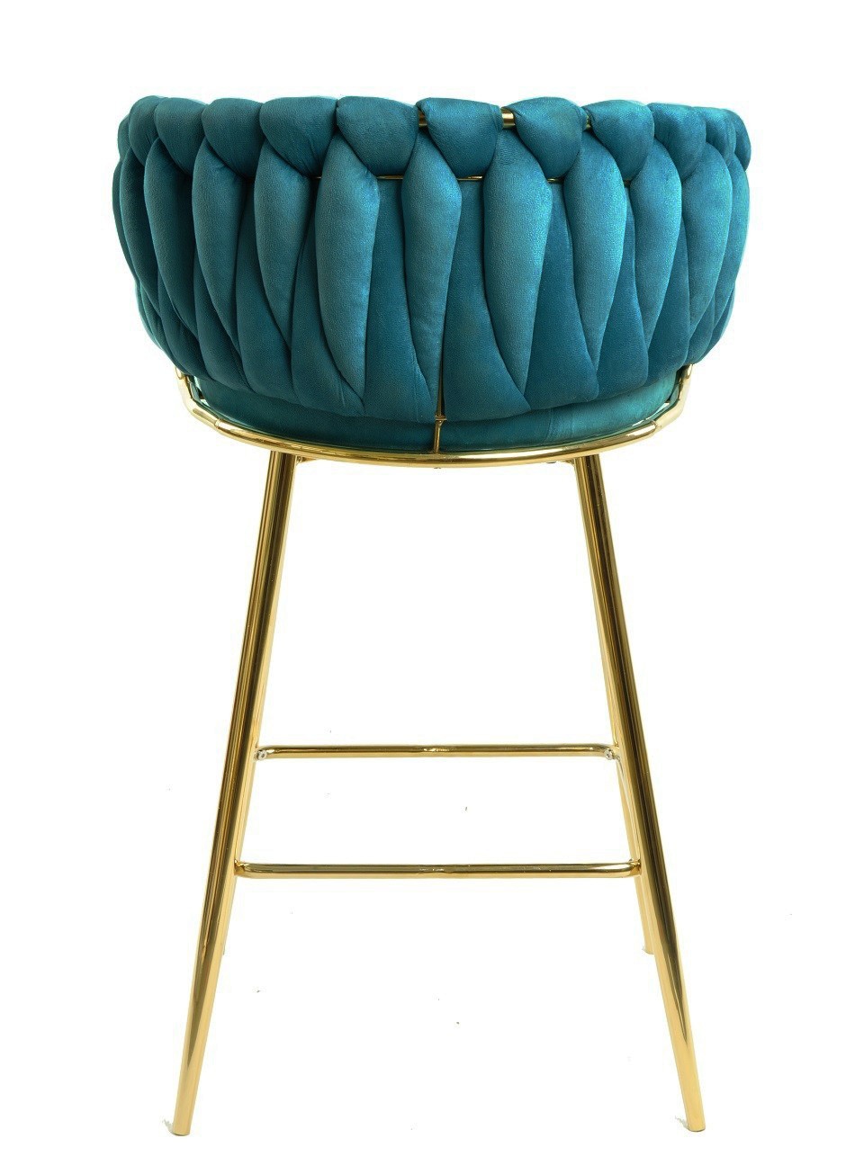 Taburete KING, metal, cromado dorado, tapizado velvet turquesa - Imagen 4