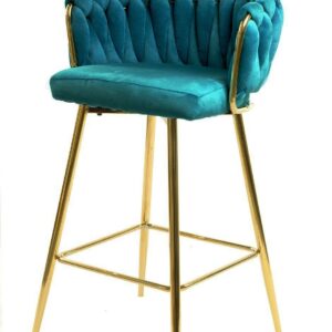Taburete KING, metal, cromado dorado, tapizado velvet turquesa