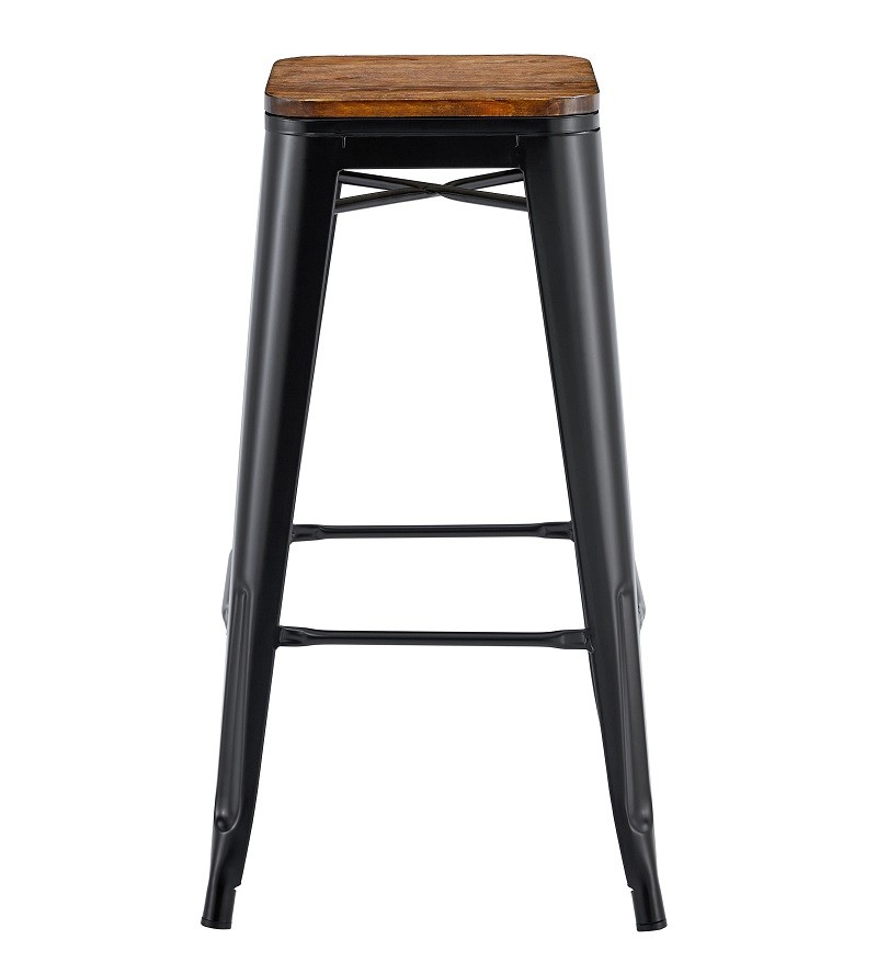 Taburete TOL EK WOOD, acero, negro, asiento madera - Imagen 2