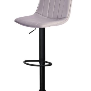 Taburete YUCCA, regulable, metal negro, tapizado similpiel gris claro