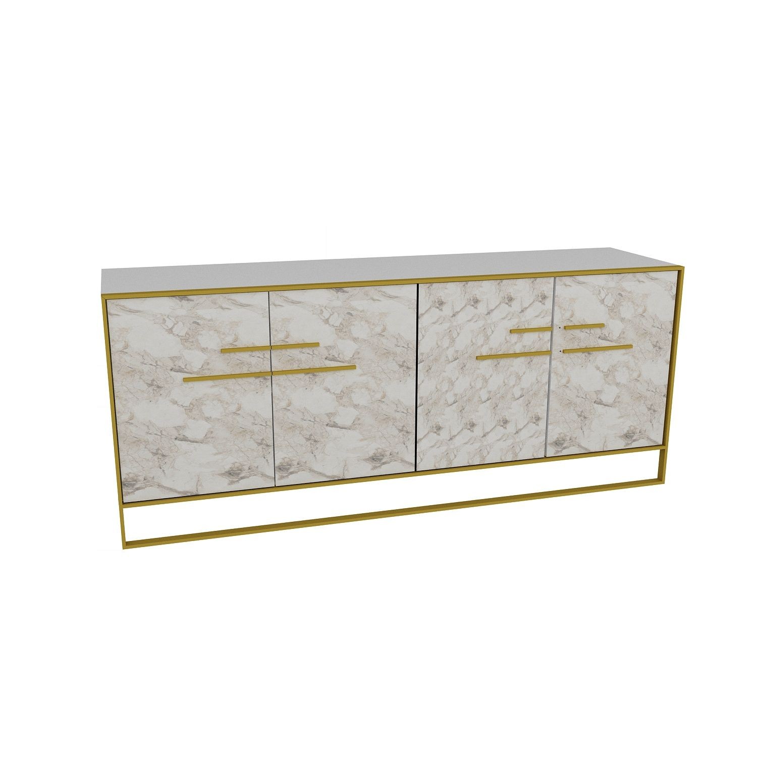 Aparador SIENA, bilaminado mármol blanco con metal dorado, 180 cms. - Imagen 4