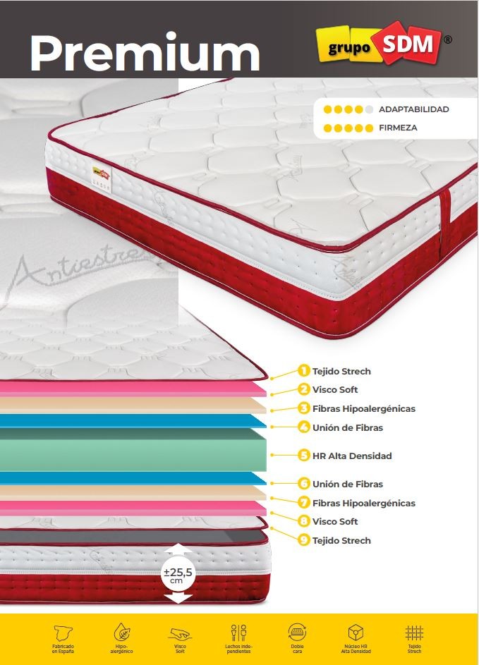 Colchón PREMIUM SDM, 150 x 190 cms