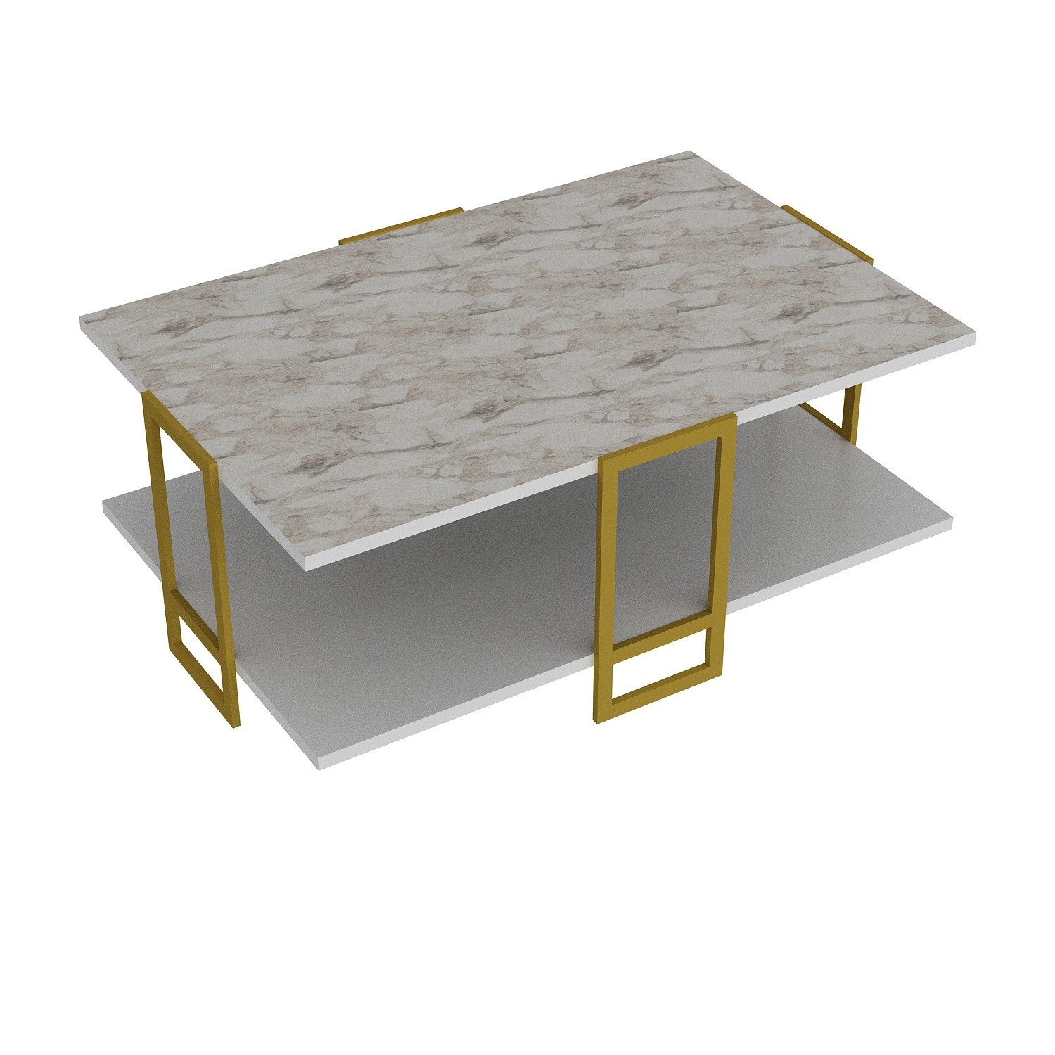 Mesa baja SIENA, bilaminado mármol blanco, con metal dorado 91,5 cms. - Imagen 4