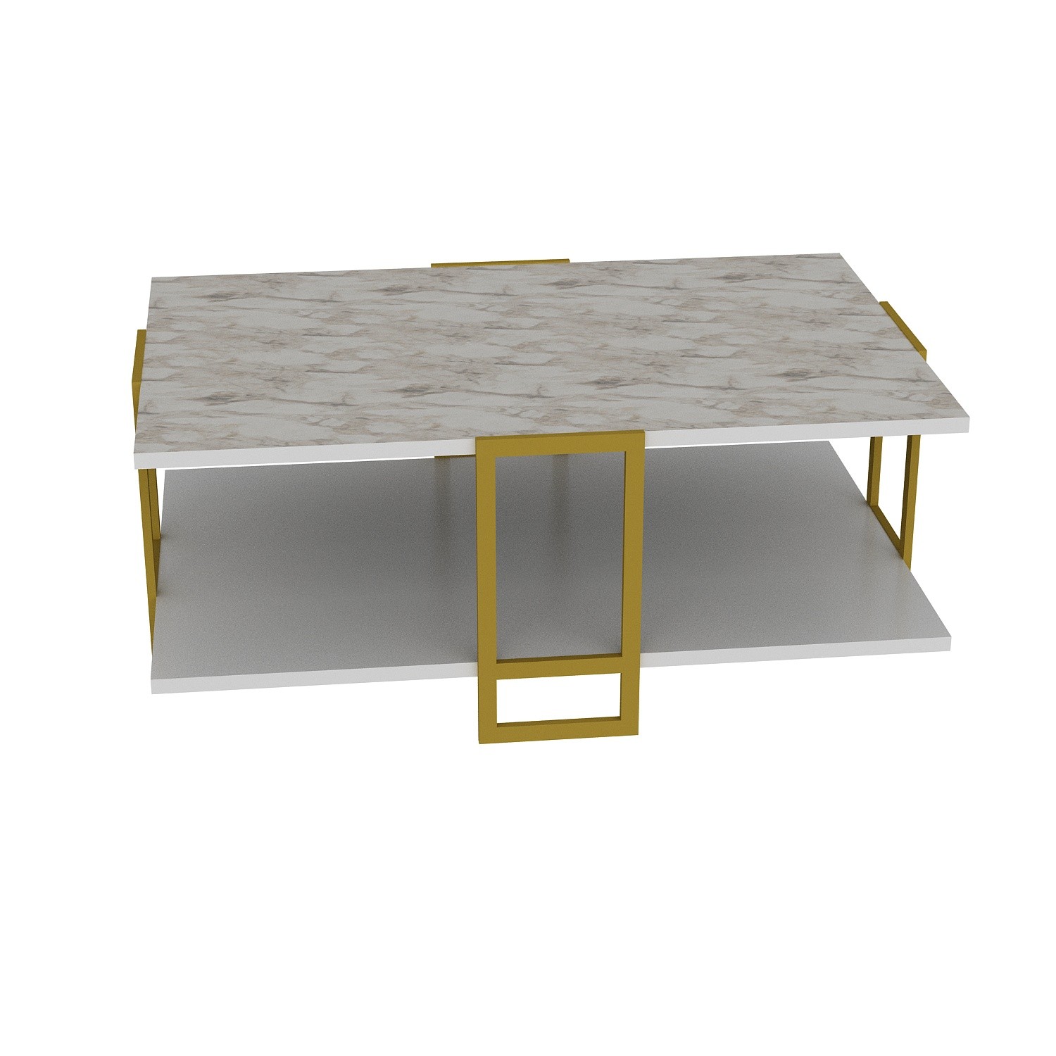 Mesa baja SIENA, bilaminado mármol blanco, con metal dorado 91,5 cms. - Imagen 5