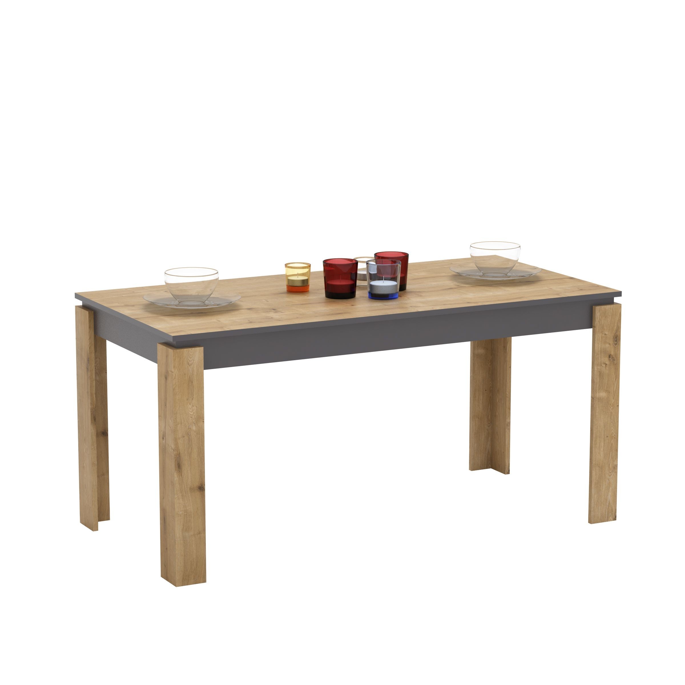 Mesa de comedor PHILIPPA, bilaminado roble con gris oscuro, 160 x 80 cms. - Imagen 3