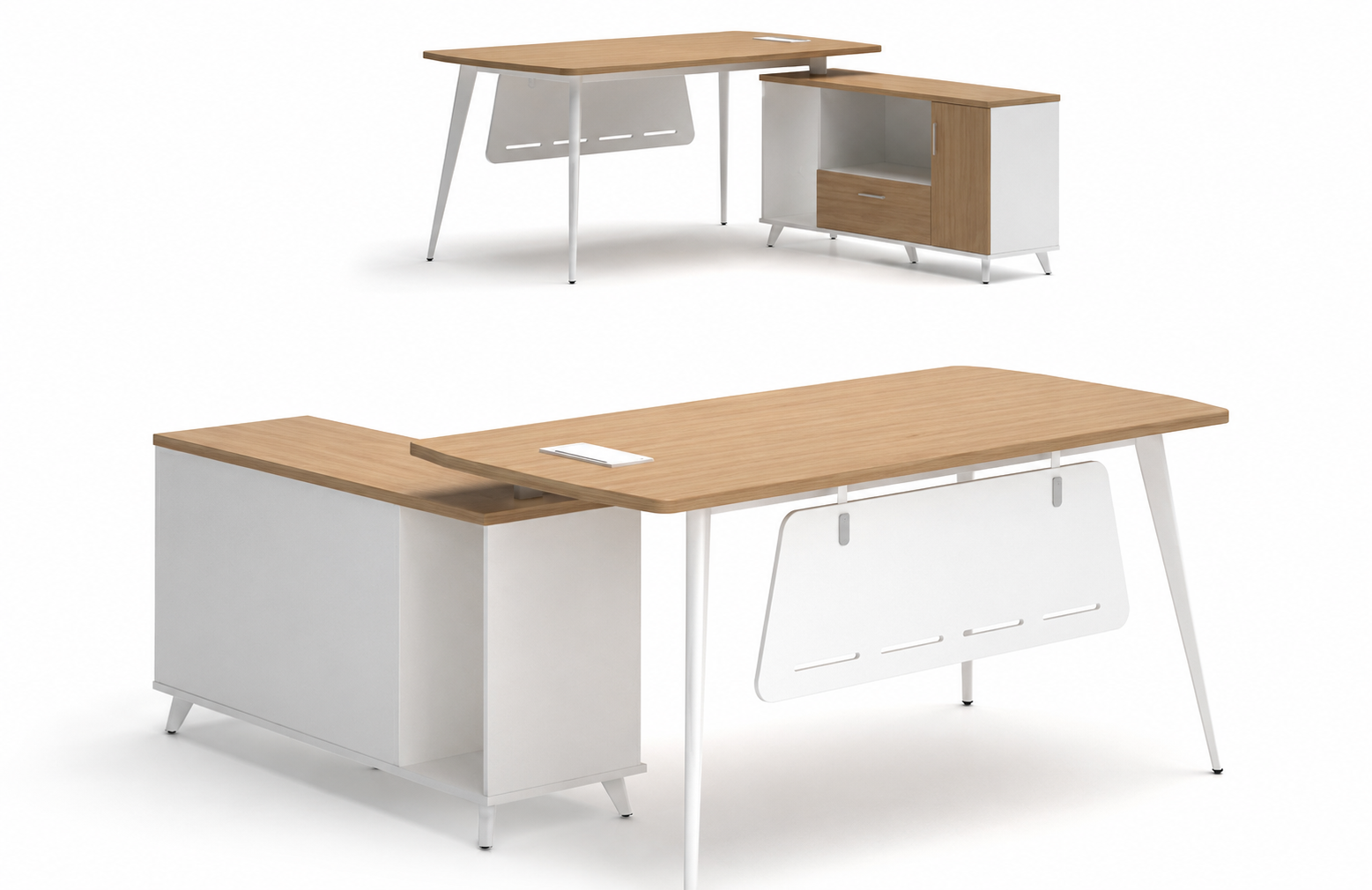 Mesa de oficina AREZZO 180, con mueble auxiliar, blanco y roble, 180 x 176,5 cms - Imagen 2