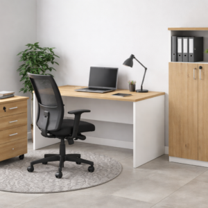 Mesa de oficina VOLPI 140, blanco y roble, 140 x 70 cms