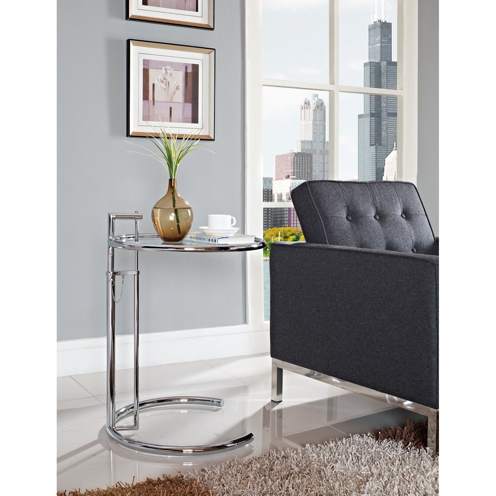Mesa EG NEW, regulable, acero inoxidable y cristal, 50 cms de diámetro - Imagen 3