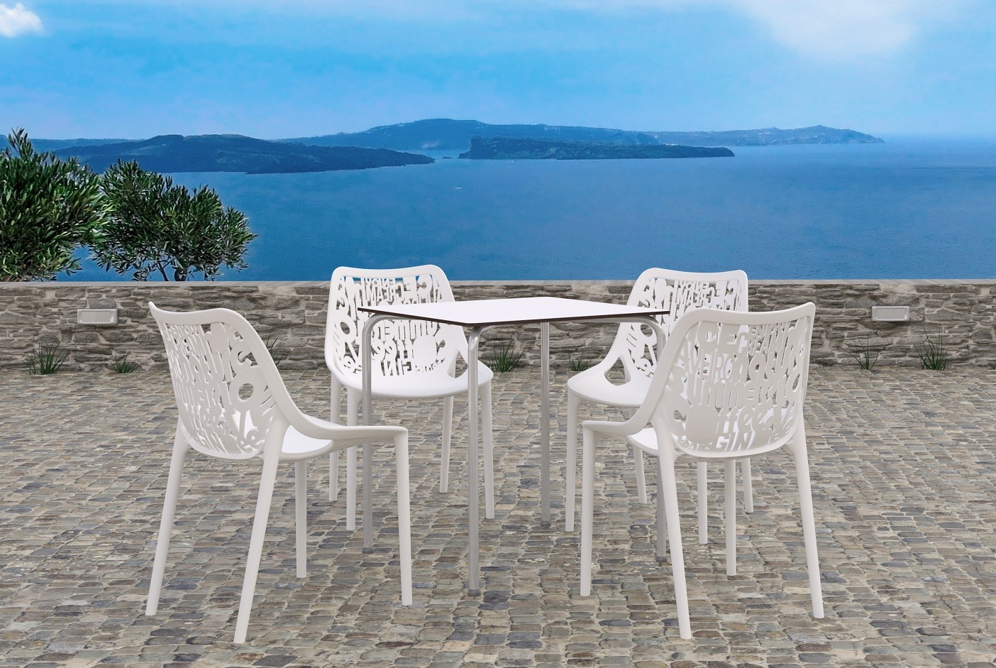 Mesa FERAY NEW, apilable, epoxi gris, tablero fenólico blanco, 69 x 69 cms. - Imagen 2