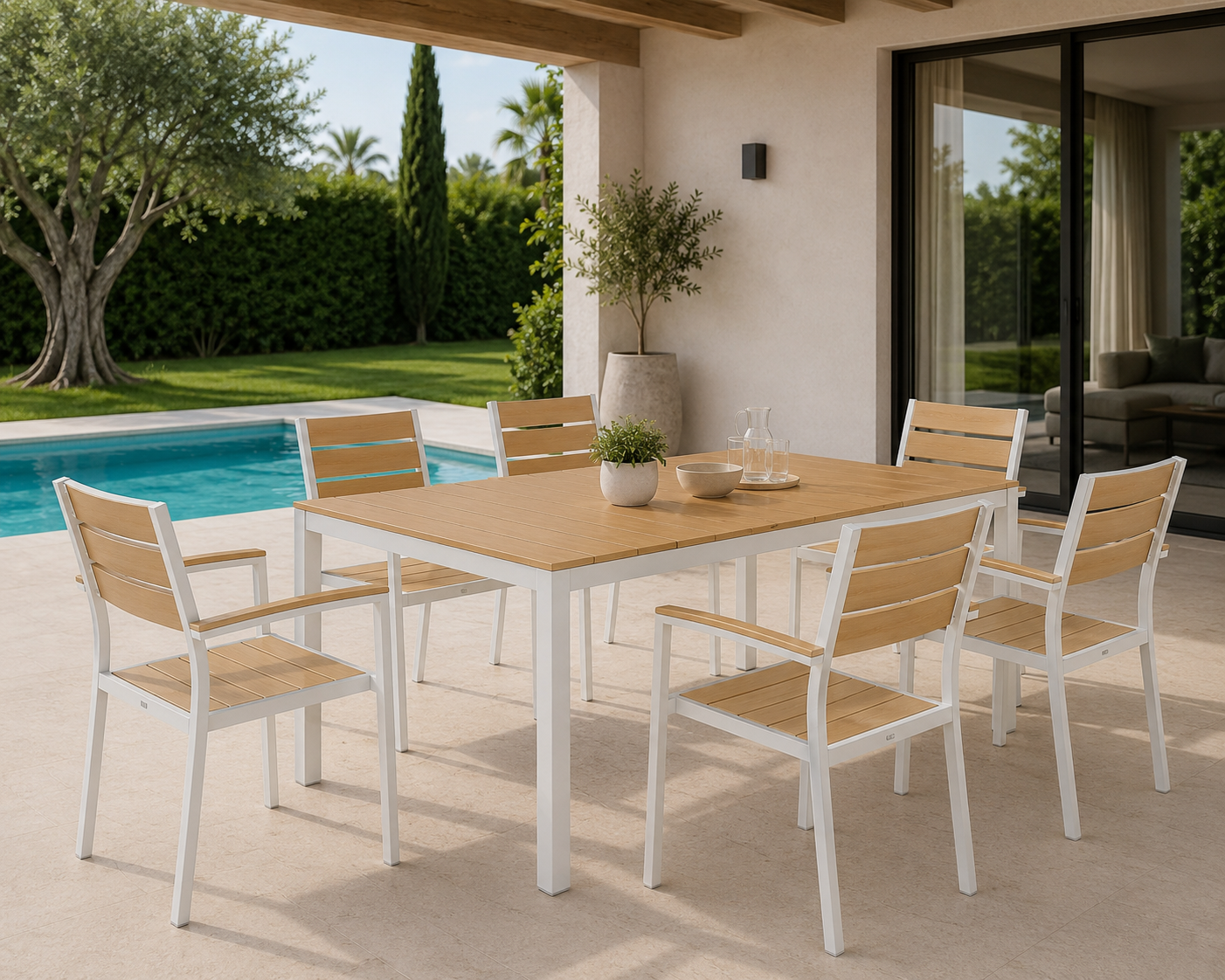 Mesa GARIBALDI, metal blanco, tablero polywood amarillo, 160 x 90 cms. - Imagen 2