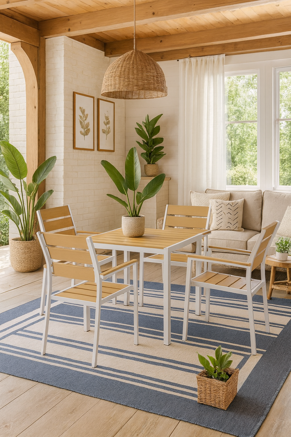 Mesa GARIBALDI, metal blanco, tablero polywood amarillo, 80 x 80 cms. - Imagen 3