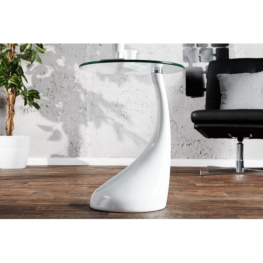 Mesa PEAR, baja, blanca, cristal, 50 cms de diámetro - Imagen 2