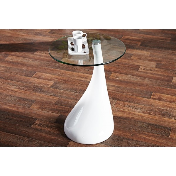 Mesa PEAR, baja, blanca, cristal, 50 cms de diámetro - Imagen 3