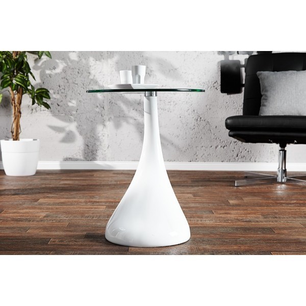 Mesa PEAR, baja, blanca, cristal, 50 cms de diámetro - Imagen 4