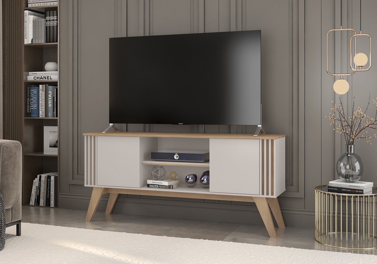 Mueble TV VITTA, blanco roto y cedro, 150 cms. - Imagen 2