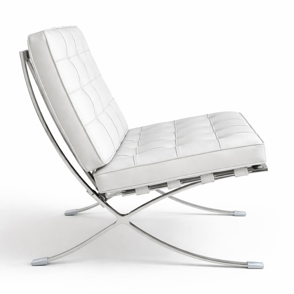 Silla BARNA (T), diseño, acero inoxidable, similpiel blanca - Imagen 2