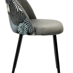 Silla FLORAL, metal, tapizado velvet gris con trasera floral a juego