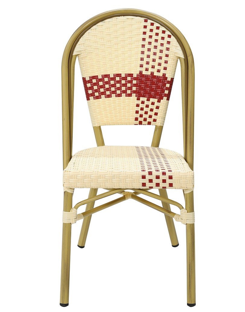 Silla GARNIER, apilable, aluminio, ratán beige y rojo - Imagen 2