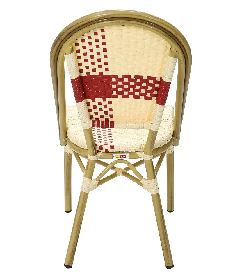 Silla GARNIER, apilable, aluminio, ratán beige y rojo - Imagen 3