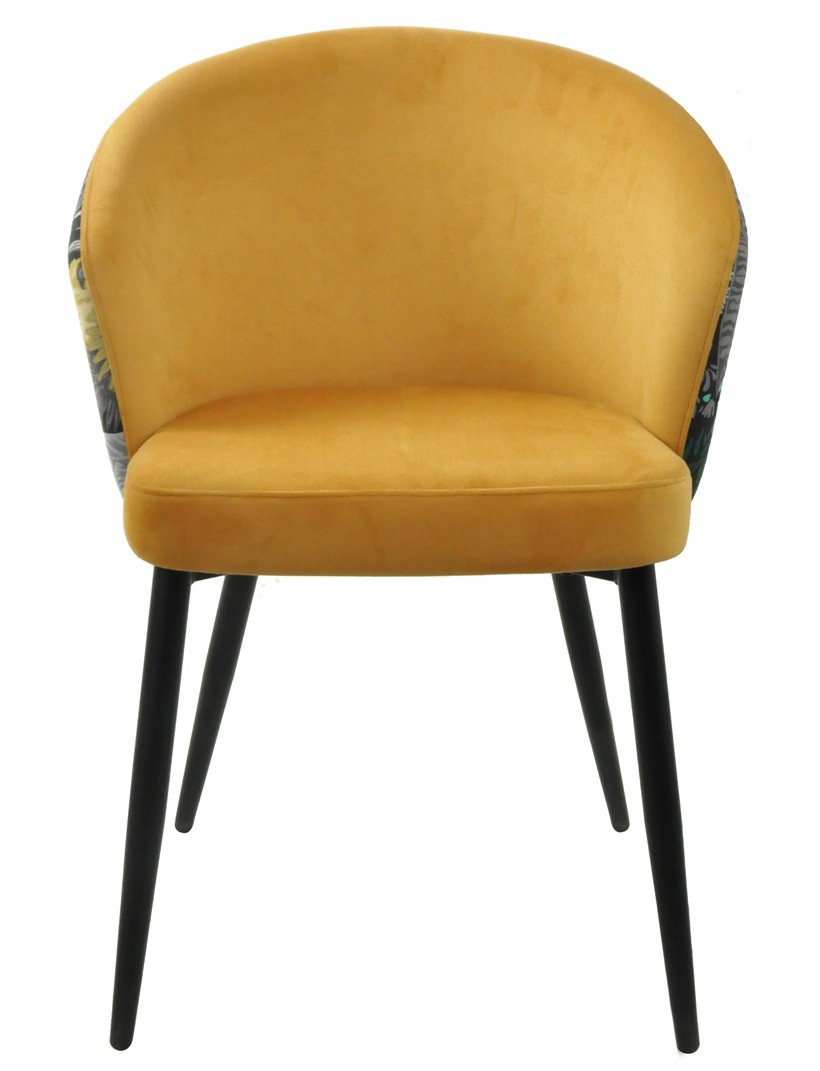 Silla LYDIA, metal, tapizado velvet amarillo con respaldo floral a juego - Imagen 2