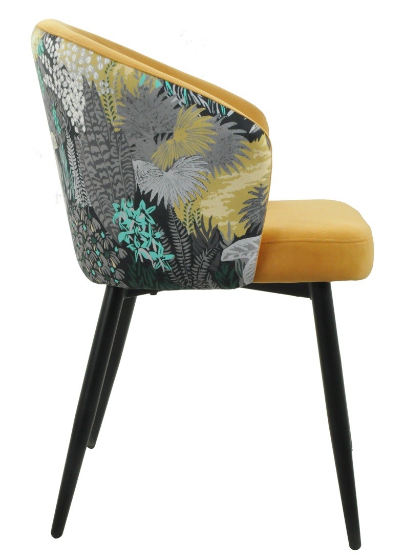 Silla LYDIA, metal, tapizado velvet amarillo con respaldo floral a juego - Imagen 3