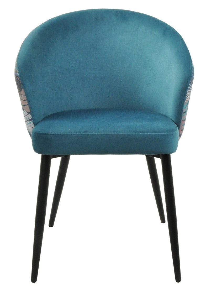 Silla LYDIA, metal, tapizado velvet azul con respaldo floral a juego - Imagen 2