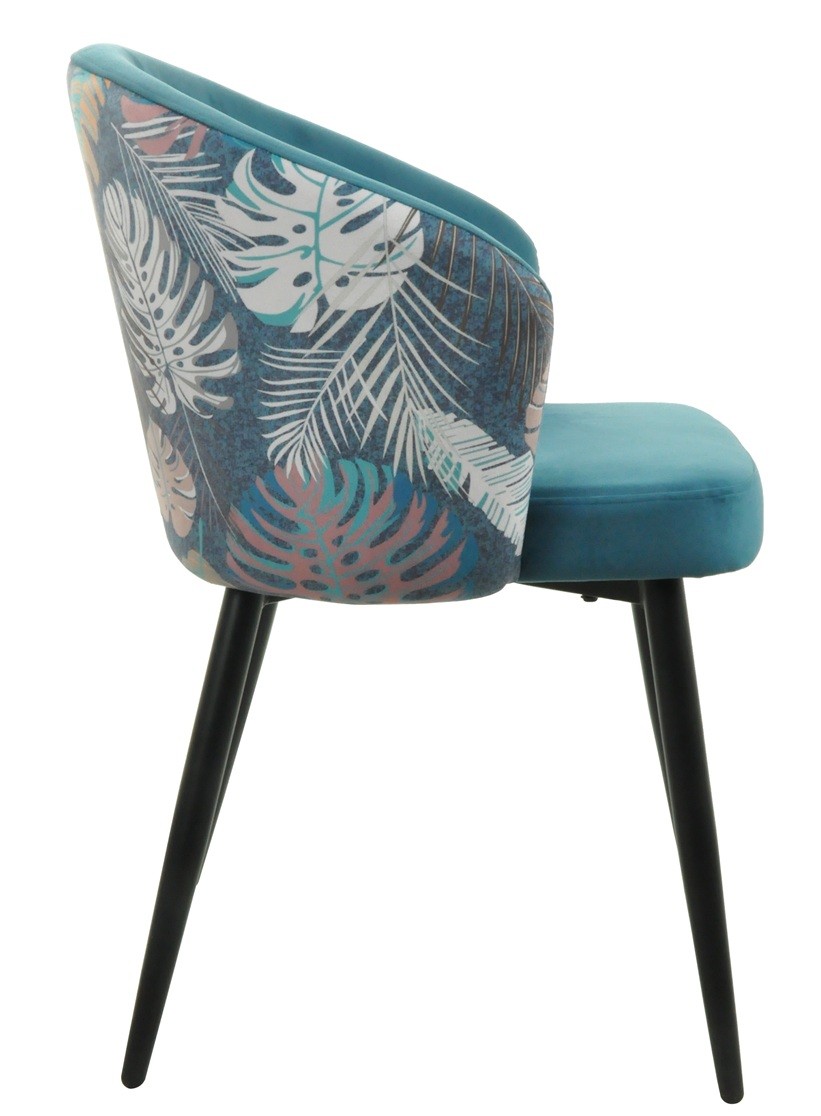 Silla LYDIA, metal, tapizado velvet azul con respaldo floral a juego - Imagen 3