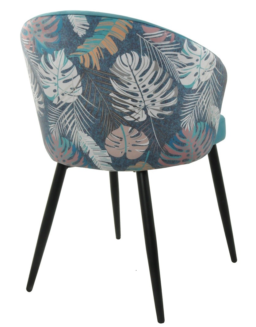 Silla LYDIA, metal, tapizado velvet azul con respaldo floral a juego - Imagen 4