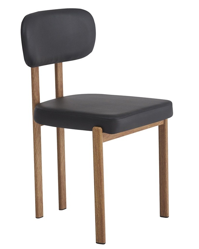 Silla MESINA, metal acabado de color madera, similpiel negra - Imagen 2