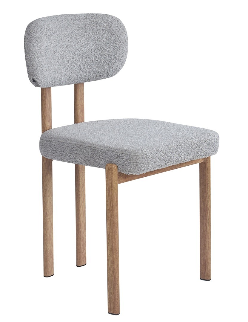 Silla MESINA, metal acabado de color madera, tejido bouclé gris 24 - Imagen 2