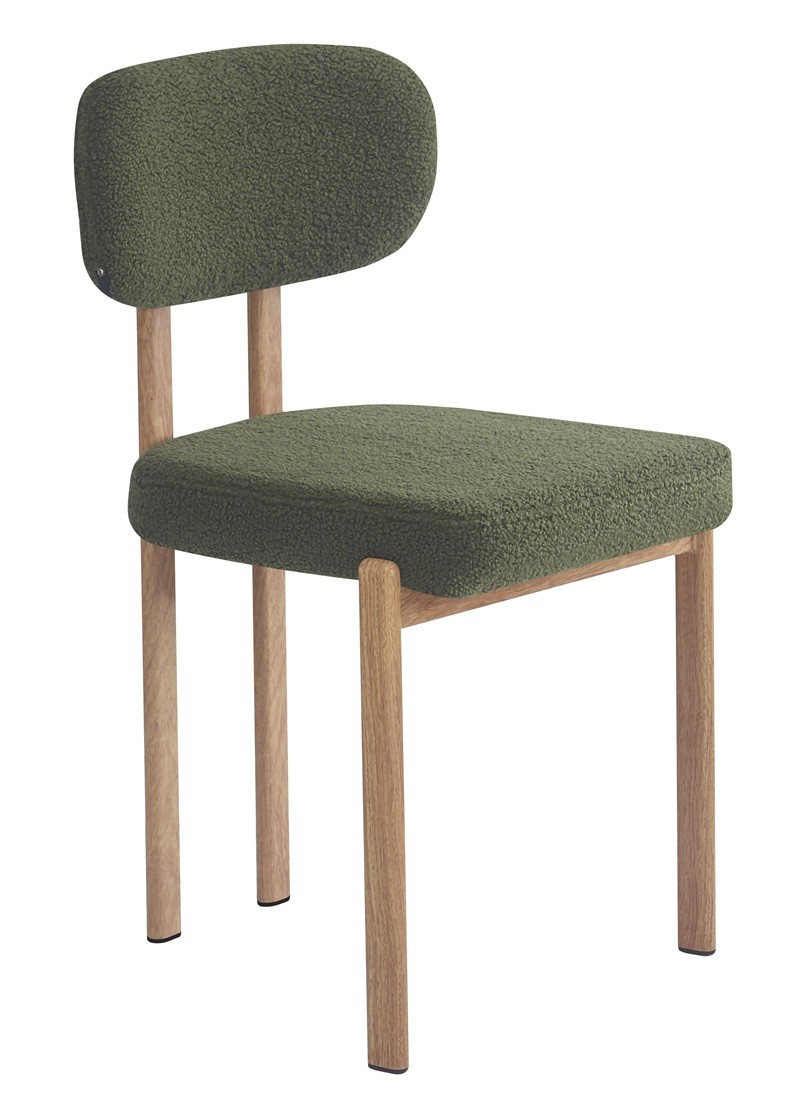 Silla MESINA, metal acabado de color madera, tejido bouclé verde oscuro 23 - Imagen 2