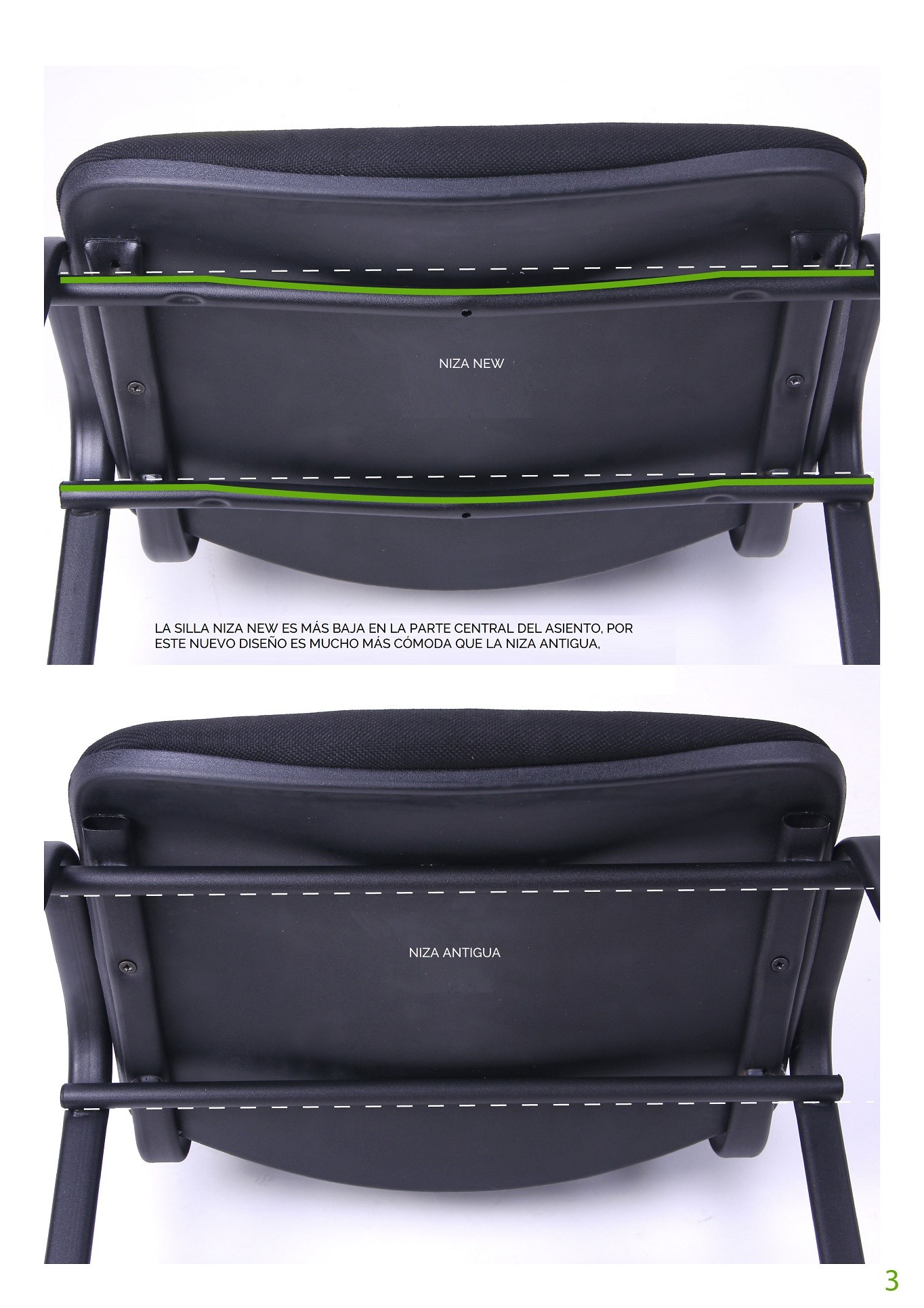 Silla NIZA NEW AM, chasis cromado, tejido A1, color negro - Imagen 2