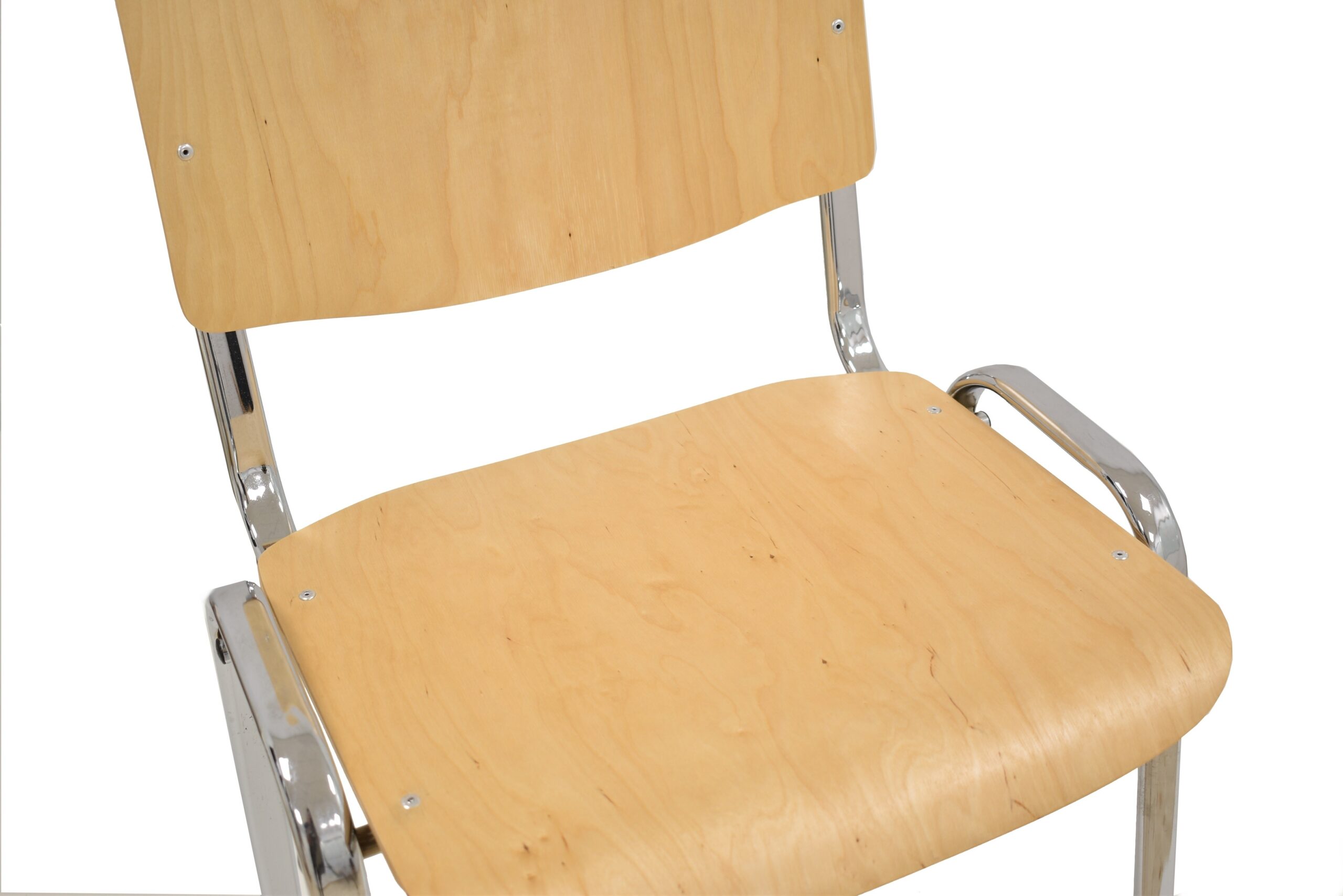 Silla NIZA NEW, chasis cromado, asiento y respaldo en madera natural - Imagen 3