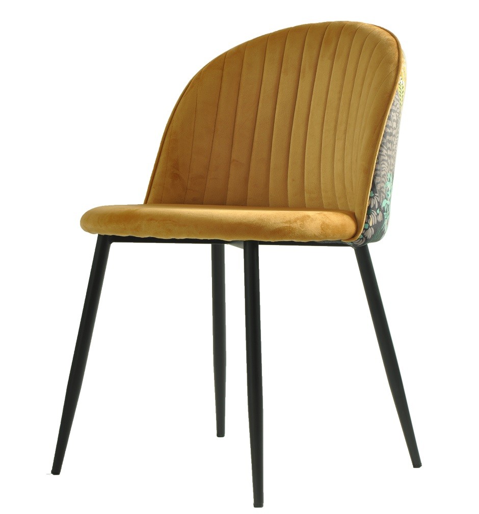 Silla PALM YELLOW, metal, tapizado velvet amarillo con trasera palm - Imagen 2
