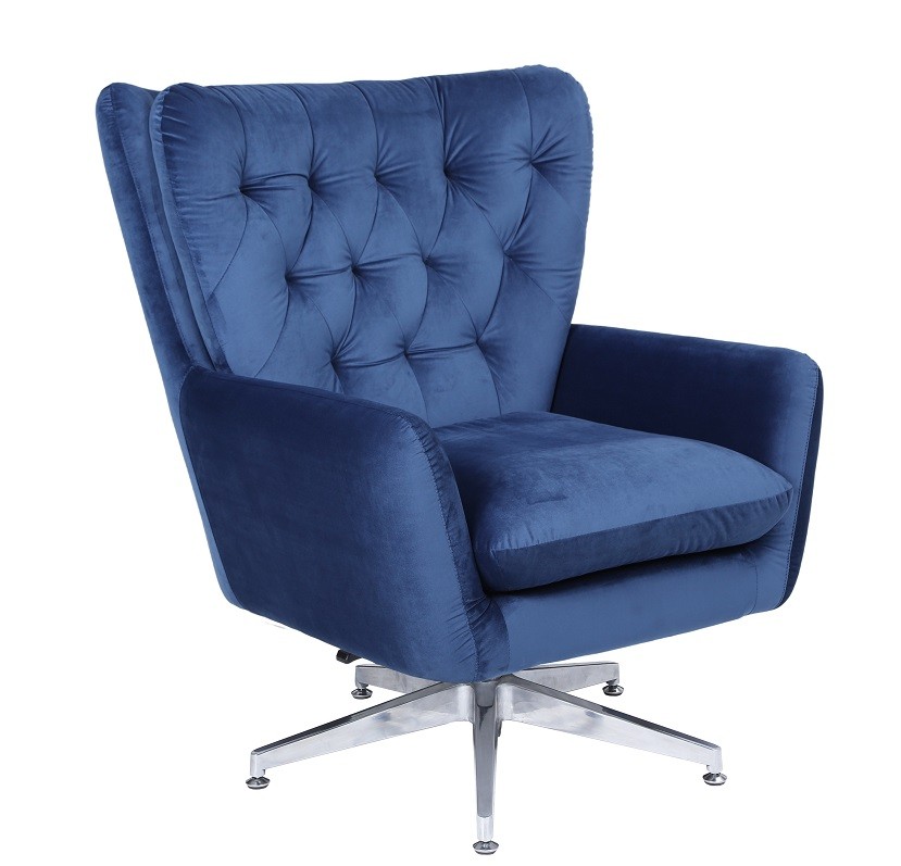 Sillón BÉCQUER, giratorio, regulable, tapizado velvet azul